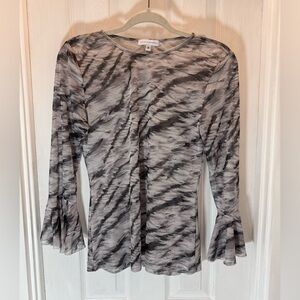 Ala Von Auersperg Assam Print Sheer Mesh Long Sleeve Top Women’s Size Small